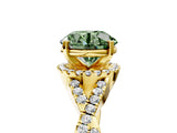 Yellow gold Fancy Green Round Cut Diamond  Halo Twist Band Solitaire Prong Setting Ring_47
