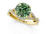 Yellow gold Fancy Green Round Cut Diamond  Halo Twist Band Solitaire Prong Setting Ring_49