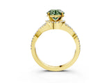 Yellow gold Fancy Green Round Cut Diamond  Halo Twist Band Solitaire Prong Setting Ring_51