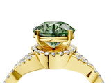 Yellow gold Fancy Green Round Cut Diamond  Halo Twist Band Solitaire Prong Setting Ring_52