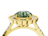 Yellow gold Fancy Green Round  Cut Diamond Milgrain Floral Halo Engagement Ring with Pavé Band_19