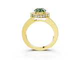 Yellow gold Fancy Green Round Cut Diamond Milgrain Halo Engagement Ring with Round Pavé Band and Prong Setting_15