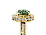Yellow gold Fancy Green Round Cut Diamond Milgrain Halo Engagement Ring with Round Pavé Band and Prong Setting_17