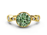 Yellow gold Fancy Green Round  Cut Diamond Milgrain Marquise Band with Prong Setting_3