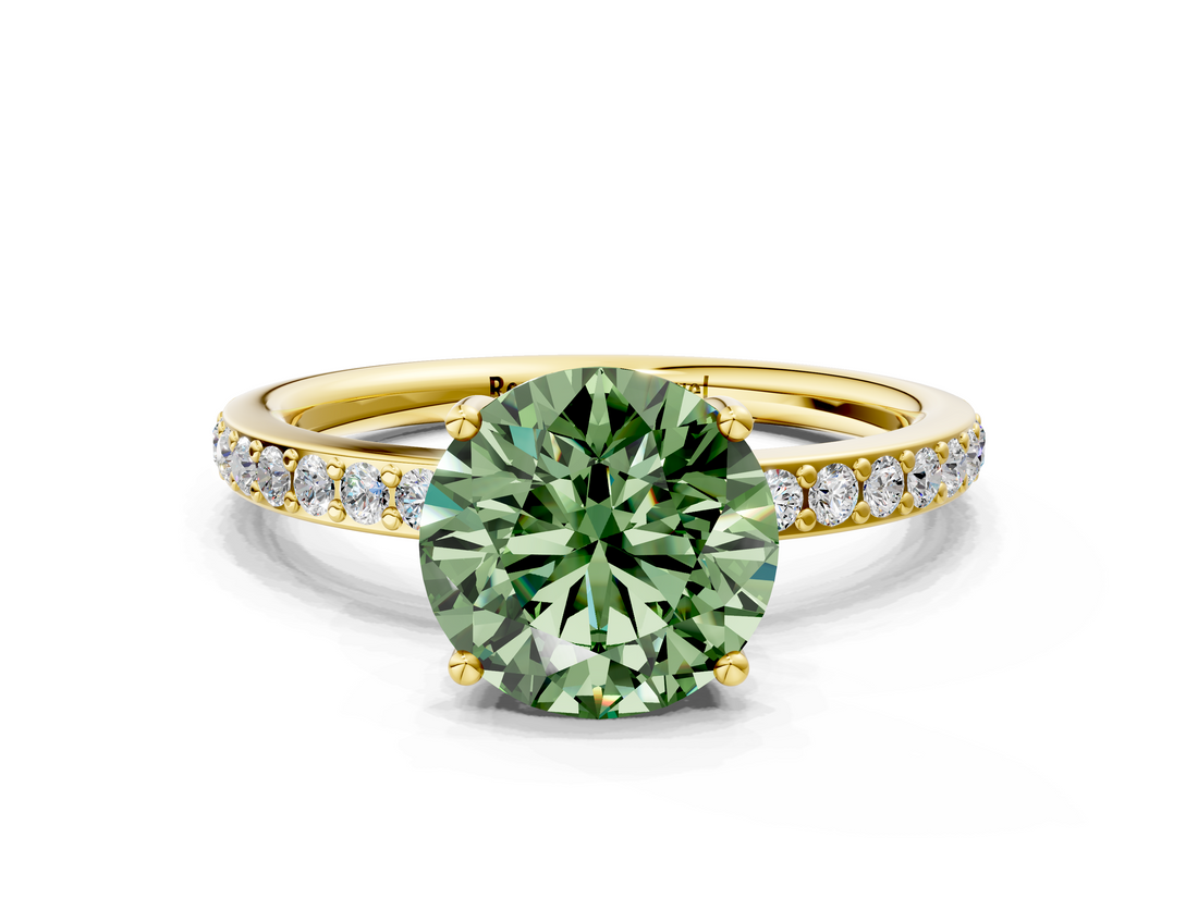 Yellow gold Fancy Green Round  Cut Diamond Pavé Band Ring with Four-Prong Setting_23