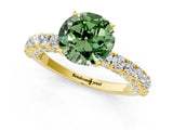Yellow gold Fancy Green Round Cut Diamond Pavé Band Solitaire Ring with Prong Setting_60