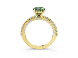 Yellow gold Fancy Green Round Cut Diamond Pavé Band Solitaire Ring with Prong Setting_62