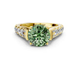 Yellow gold Fancy Green Round  Cut Diamond Pavé Band Solitaire with Four-Prong Setting_15