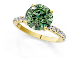 Yellow gold Fancy Green Round  Cut Diamond Pavé Band Solitaire with Four-Prong Setting_4