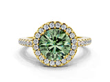 Yellow gold Fancy Green Round Cut Diamond Pavé Halo Ring with Four-Prong Setting_35