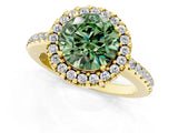 Yellow gold Fancy Green Round Cut Diamond Pavé Halo Ring with Four-Prong Setting_36
