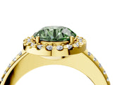 Yellow gold Fancy Green Round Cut Diamond Pavé Halo Ring with Four-Prong Setting_39