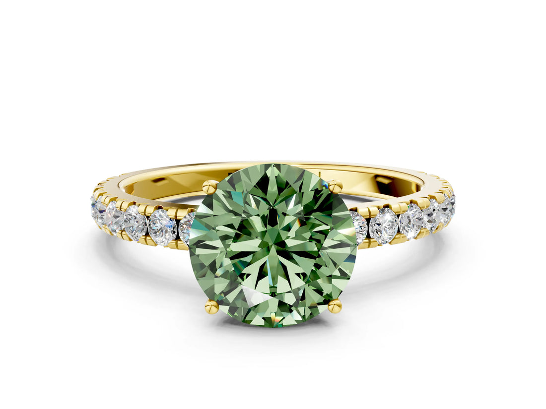 Yellow gold Fancy Green Round Cut Diamond Pavé Solitaire Engagement Ring with Four-Prong Setting_71