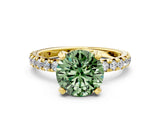 Yellow gold Fancy Green Round Cut Diamond Pavé Solitaire Ring with Round Band and Prong Setting_12