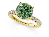 Yellow gold Fancy Green Round Cut Diamond Pavé Solitaire Ring with Round Band and Prong Setting_13