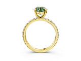 Yellow gold Fancy Green Round Cut Diamond Pavé Solitaire Ring with Round Band and Prong Setting_15