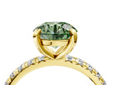Yellow gold Fancy Green Round Cut Diamond Pavé Solitaire Ring with Round Band and Prong Setting_16