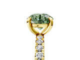 Yellow gold Fancy Green Round Cut Diamond Pavé Solitaire Ring with Round Band and Prong Setting_17
