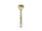 Yellow gold Fancy Green Round Cut Diamond Pavé Solitaire Ring with Round Band and Prong Setting_26