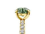 Yellow gold Fancy Green Round Cut Diamond Pavé Solitaire Ring with Round Band and Prong Setting_29