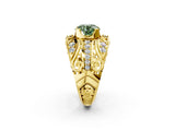 Yellow gold Fancy Green Round Cut Diamond Pave Art Deco Split Shank Ring with Four-Prong Setting_2