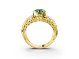 Yellow gold Fancy Green Round Cut Diamond Pave Art Deco Split Shank Ring with Four-Prong Setting_3
