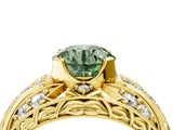 Yellow gold Fancy Green Round Cut Diamond Pave Art Deco Split Shank Ring with Four-Prong Setting_4