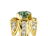 Yellow gold Fancy Green Round Cut Diamond Pave Art Deco Split Shank Ring with Four-Prong Setting_5