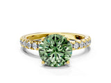 Yellow gold Fancy Green Round Cut Diamond Pave Band Solitaire Ring with Four-Prong Setting_59