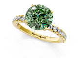 Yellow gold Fancy Green Round Cut Diamond Pave Band Solitaire Ring with Four-Prong Setting_60