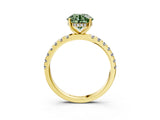 Yellow gold Fancy Green Round Cut Diamond Pave Band Solitaire Ring with Four-Prong Setting_62