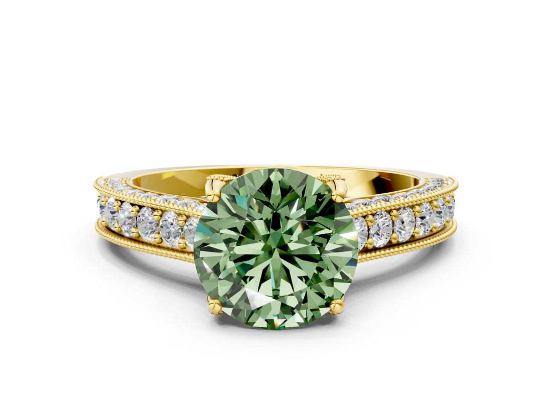 Yellow gold Fancy Green Round  Cut Diamond Pave Band with Four-Prong Setting_37