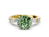 Yellow gold Fancy Green Round  Cut Diamond Ring with Baguette Side Stones, Channel Set Band, and Four-Prong Setting_3