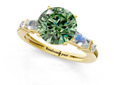 Yellow gold Fancy Green Round  Cut Diamond Ring with Baguette Side Stones, Channel Set Band, and Four-Prong Setting_37