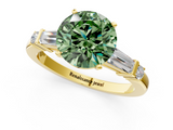 Yellow gold Fancy Green Round  Cut Diamond Ring with Baguette Side Stones, Channel Set Band, and Four-Prong Setting_4