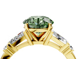 Yellow gold Fancy Green Round  Cut Diamond Ring with Baguette Side Stones, Channel Set Band, and Four-Prong Setting_40