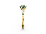 Yellow gold Fancy Green Round  Cut Diamond Ring with Baguette Side Stones, Channel Set Band, and Four-Prong Setting_5