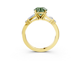 Yellow gold Fancy Green Round  Cut Diamond Ring with Baguette Side Stones, Channel Set Band, and Four-Prong Setting_6