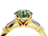 Yellow gold Fancy Green Round  Cut Diamond Ring with Baguette Side Stones, Channel Set Band, and Four-Prong Setting_7