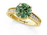 Yellow gold Fancy Green Round Cut Diamond Ring with Milgrain Pavé Band and Four-Prong Setting_24