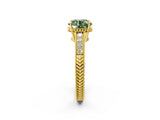 Yellow gold Fancy Green Round Cut Diamond Ring with Milgrain Pavé Band and Four-Prong Setting_25