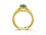 Yellow gold Fancy Green Round Cut Diamond Ring with Milgrain Pavé Band and Four-Prong Setting_26