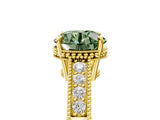 Yellow gold Fancy Green Round Cut Diamond Ring with Milgrain Pavé Band and Four-Prong Setting_28