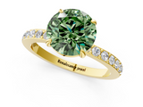 Yellow gold Fancy Green Round  Cut Diamond Ring with Pavé Band and Four-Prong Setting_37