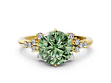 Yellow gold Fancy Green Round Cut Diamond Ring with Side Stones and Four-Prong Setting_78