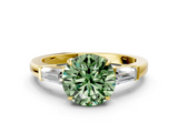 Yellow gold Fancy Green Round  Cut Diamond Ring with Tapered Baguette Side Stones in Four-Prong Setting_3