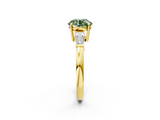 Yellow gold Fancy Green Round  Cut Diamond Ring with Tapered Baguette Side Stones in Four-Prong Setting_5