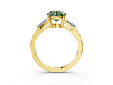 Yellow gold Fancy Green Round  Cut Diamond Ring with Tapered Baguette Side Stones in Four-Prong Setting_6