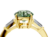 Yellow gold Fancy Green Round  Cut Diamond Ring with Tapered Baguette Side Stones in Four-Prong Setting_7