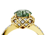 Yellow gold Fancy Green Round Cut Diamond Scalloped Halo Engagement Ring with Round Shared Prong Band_16